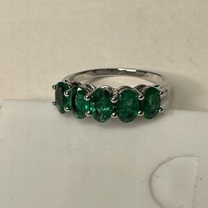 Effy Silver Emerald Five-Stone Band - Green Size 7